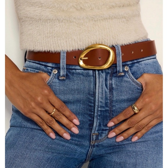 Good American Accessories - Good American Cognac Belt XL 1XL Oversized Gold Oval Buckle NWT